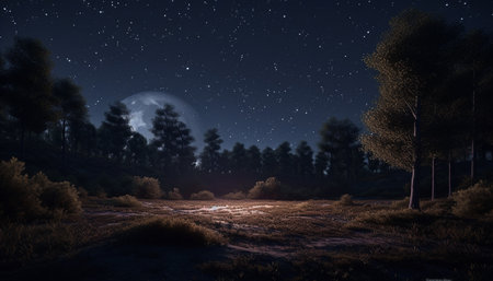 Night milky way illuminates the dark galaxy, a starry landscape generated by artificial intelligenceの素材
