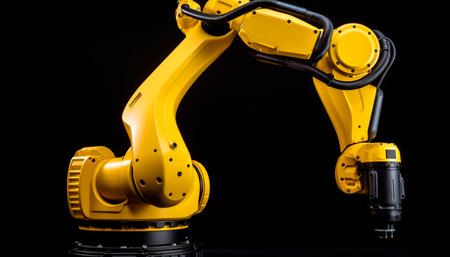 Robotic arm in a futuristic factory, working on manufacturing equipment generated by artificial intelligenceの素材