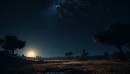 Night sky reveals the beauty of the milky way galaxy generated by artificial intelligenceの素材