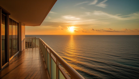 Sunset over water, nature beauty in tranquil twilight, a perfect vacation generated by artificial intelligenceの素材