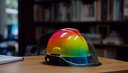 Construction industry hardhat, work helmet, safety, engineer, working, construction site, expertise generated by artificial intelligenceの素材