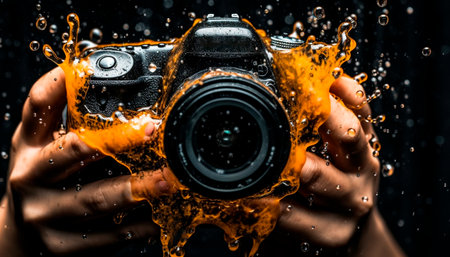Photographer capturing a wet drop with creative expertise and fun generated by artificial intelligenceの素材