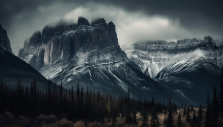 Majestic mountain peak in Alberta, a tranquil wilderness of natural beauty generated by artificial intelligenceの素材