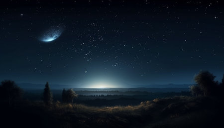 Night sky illuminated by the milky way, a galaxy of stars generated by artificial intelligenceの素材