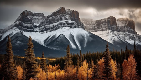 Majestic mountain peak in Alberta, tranquil scene, snowy landscape generated by artificial intelligenceの素材