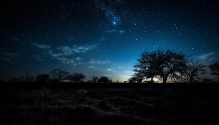 Night sky reveals the beauty of nature mysterious star filled landscape generated by artificial intelligenceの素材