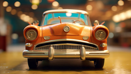 Vintage car driving through the city, reflecting American and Cuban cultures generated by artificial intelligenceの素材