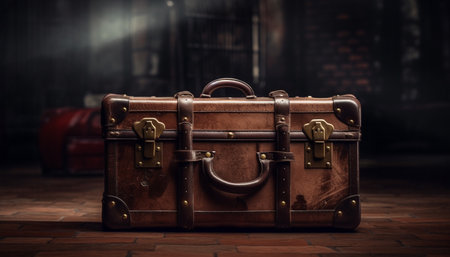 Old fashioned leather suitcase, a nostalgic travel adventure in an antique trunk generated by artificial intelligenceの素材