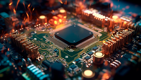 Computer chip, circuit board, motherboard, electrical components, data communication generated by artificial intelligenceの素材