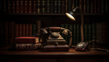 Old library bookshelf with antique literature, learning indoors, studying history generated by artificial intelligenceの素材