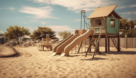Family playing outdoors in the sunlight, enjoying vacations and relaxation generated by artificial intelligenceの素材