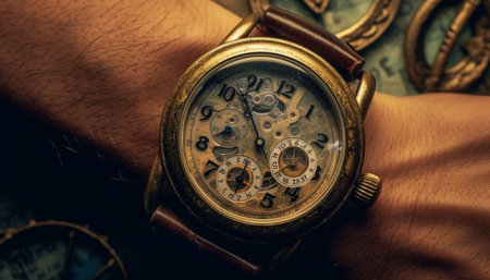Close up of an old pocket watch, a timeless symbol of success generated by artificial intelligenceの素材