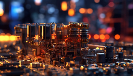 Technology illuminates the complexity of the computer chip electrical component generated by artificial intelligenceの素材