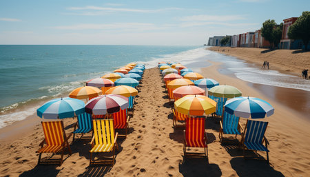 Relaxing on the beach, enjoying the sun and turquoise waters generated by artificial intelligenceの素材