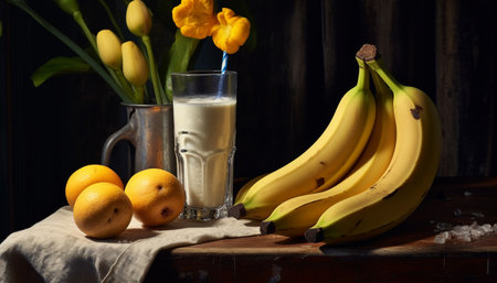 Freshness of fruit on table, healthy eating, nature organic drink generated by artificial intelligenceの素材