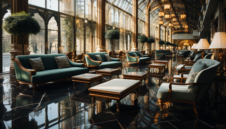 Modern architecture, luxury design, comfortable sofa, elegant decor, glass window generated by artificial intelligenceの素材