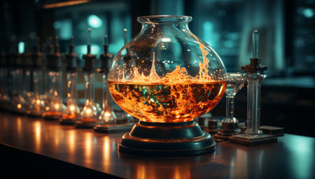 Luxury bar with whiskey glass, reflection, celebration, night, elegance, refreshment generated by artificial intelligenceの素材
