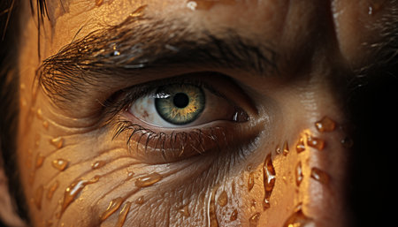 Young adult woman with wet brown hair smiling, looking at camera generated by artificial intelligenceの素材