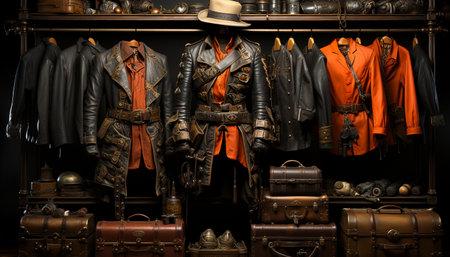 Fashion collection men leather jacket, elegant editorial generated by artificial intelligenceの素材