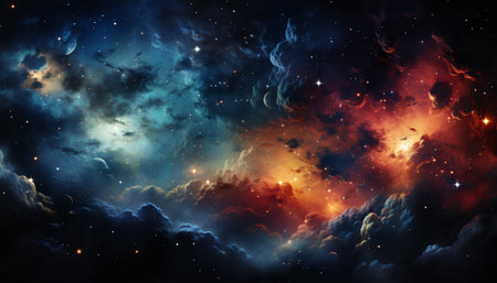 Glowing star field in the dark sky, a celestial masterpiece generated by artificial intelligenceの素材