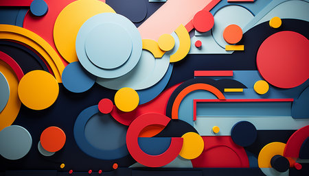 Abstract backdrop illustration with modern geometric shapes in bright colors generated by artificial intelligenceの素材