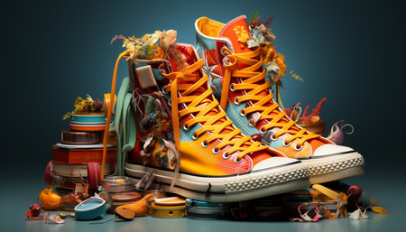 A multi colored sports shoe collection for athletes in fashion generated by artificial intelligenceの素材