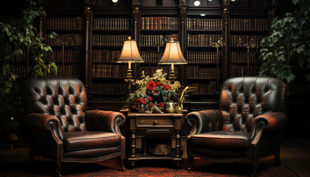 Comfortable sofa and chair in a modern, elegant living room generated by artificial intelligenceの素材