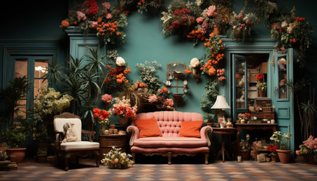 Cozy living room with modern design, comfortable sofa, and elegant decoration generated by artificial intelligenceの素材