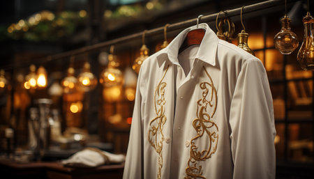 Fashion store elegant clothing, hanging in darkness generated by artificial intelligenceの素材