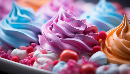 Sweet candy, gourmet cupcake, colorful decoration generated by artificial intelligenceの素材