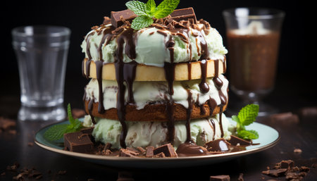 A close up of a gourmet dessert on a wooden table generated by artificial intelligenceの素材