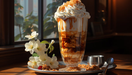 Freshness of summer fruit, gourmet dessert on wooden table generated by artificial intelligenceの素材