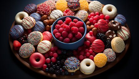 A colorful gourmet candy collection, a sweet indulgence for celebration generated by artificial intelligenceの素材