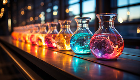 Liquid alcohol on table at night, drink in bar establishment generated by artificial intelligenceの素材