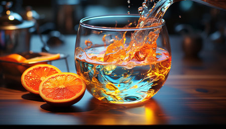 Freshness of citrus fruit in a glass, a refreshing summer cocktail generated by artificial intelligenceの素材