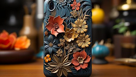 Floral pattern decorates vase, symbolizing elegance and modern creativity generated by artificial intelligenceの素材