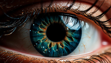 Close up of a blue eye, looking into the camera lens generated by artificial intelligenceの素材