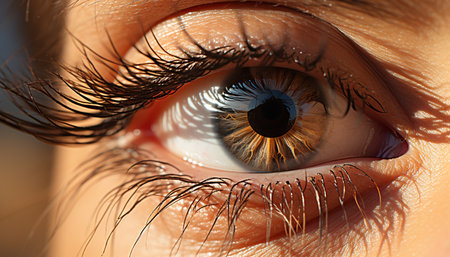 Close up of a woman eye, macro view, looking at camera generated by artificial intelligenceの素材