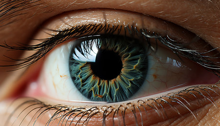 Close up of a human eye, staring with blue and green colors generated by artificial intelligenceの素材