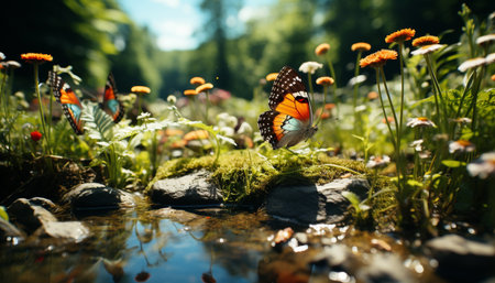 A vibrant meadow showcases the beauty of nature in summer generated by artificial intelligenceの素材