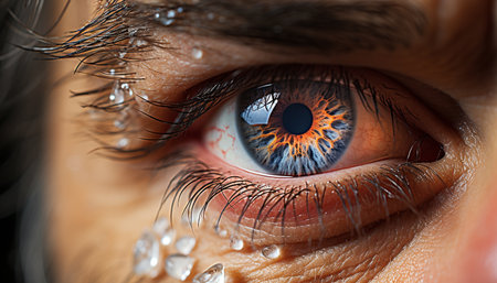 Close up of a woman eye, looking at camera, beautiful and captivating generated by artificial intelligenceの素材
