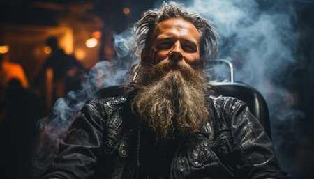 A stylish young man with a beard and mustache smokes generated by artificial intelligenceの素材