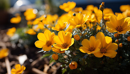 Bright yellow daisy blossoms bring freshness and beauty to nature generated by artificial intelligenceの素材