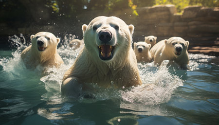 Playful retriever splashing in water, enjoying a fun summer day generated by artificial intelligenceの素材