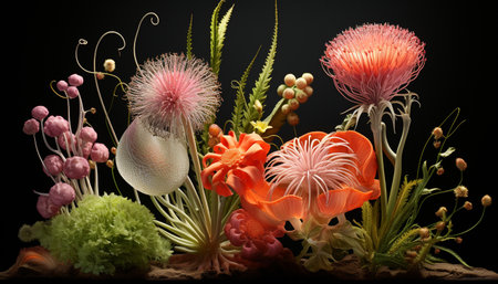 The underwater reef showcases the beauty of multi colored sea life generated by artificial intelligenceの素材