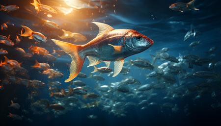 Underwater beauty fish swimming in tropical blue reef generated by artificial intelligenceの素材