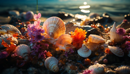 Abstract underwater beauty in nature large group of colorful fish generated by artificial intelligenceの素材