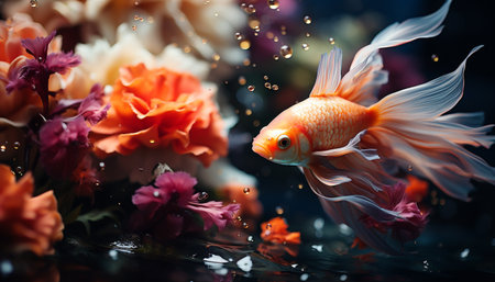 Underwater fish tank showcases vibrant colored aquatic beauty generated by artificial intelligenceの素材