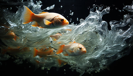A beautiful underwater reef with colorful fish swimming gracefully generated by artificial intelligenceの素材