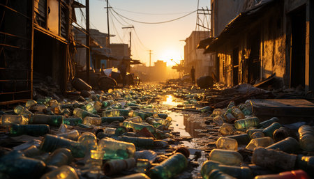 Dirty old factory in the dusk, pollution and environmental damage generated by artificial intelligenceの素材